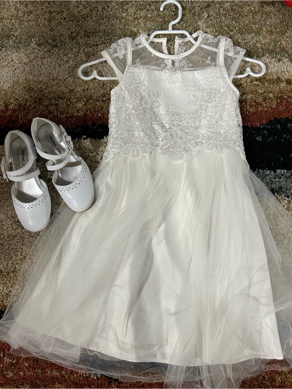 Lipsy London White Girl’s Formal Dress & Mary Jane Dress Shoes by Rachel Shoes